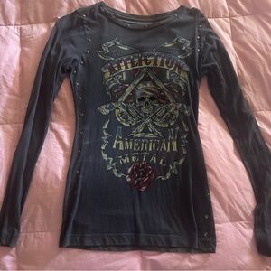Affliction American Metal Long Sleeve Open Back Gray Top